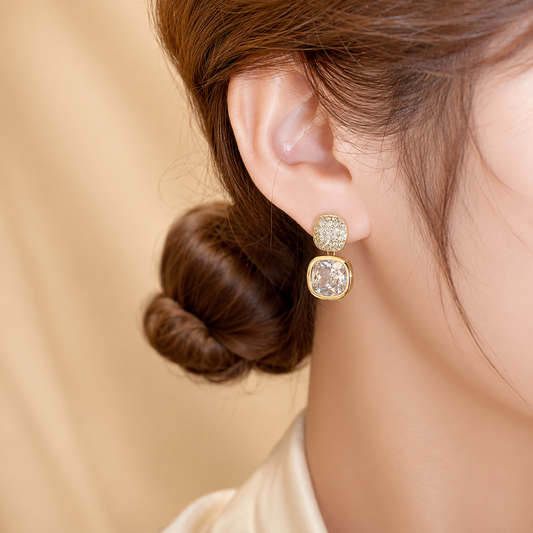 Golden Zircon Stud Earrings