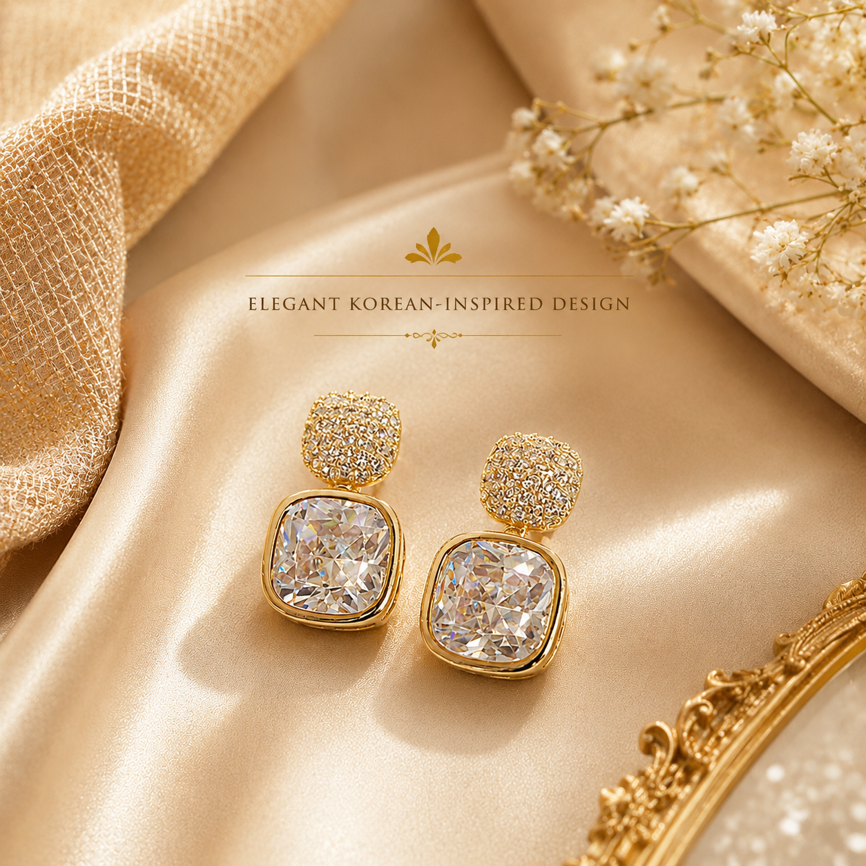 Golden Zircon Stud Earrings
