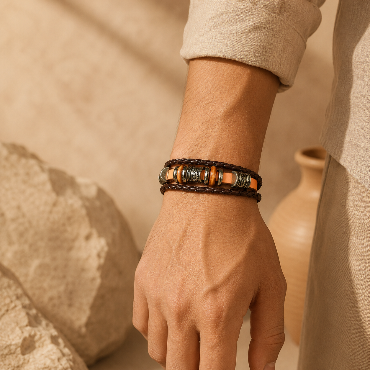 Stylish Men's Leather Bracelet