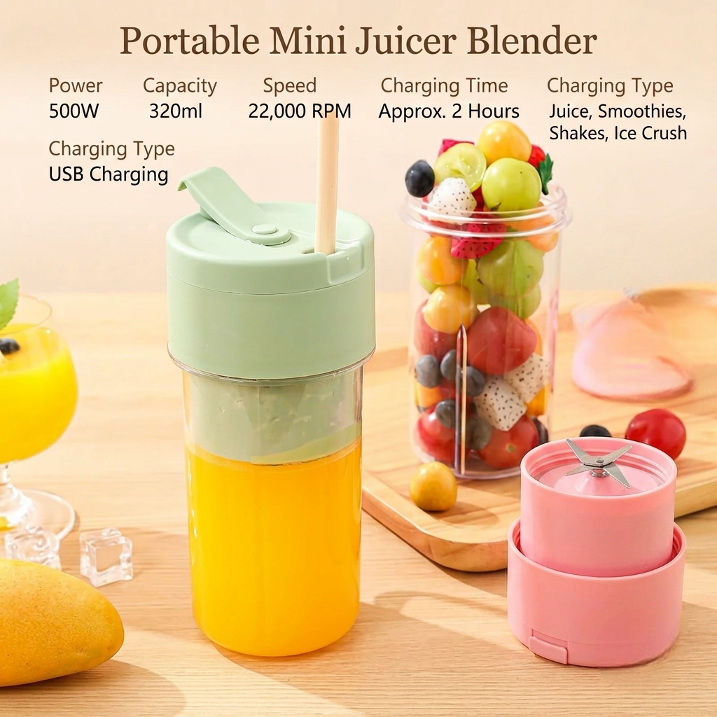 Portable Juicer Blender Cup with Straw