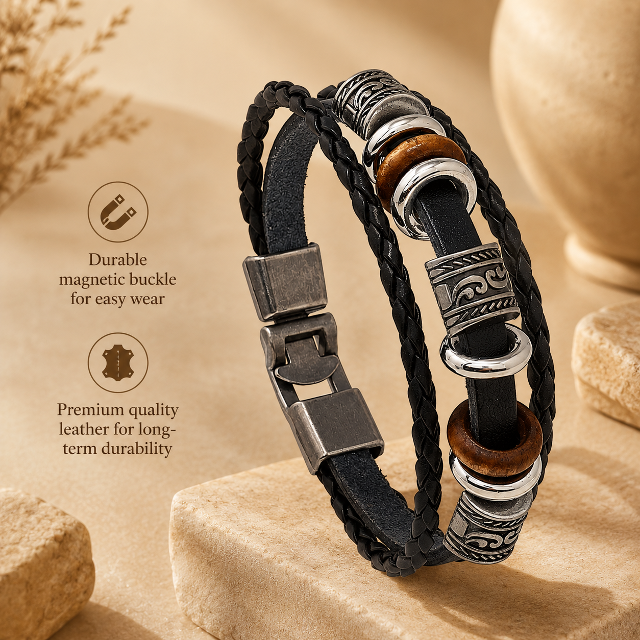 Stylish Men's Leather Bracelet