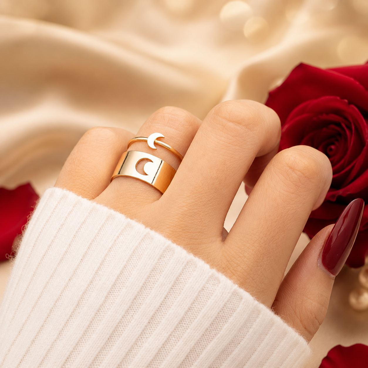 Adjustable Moon Couple Rings