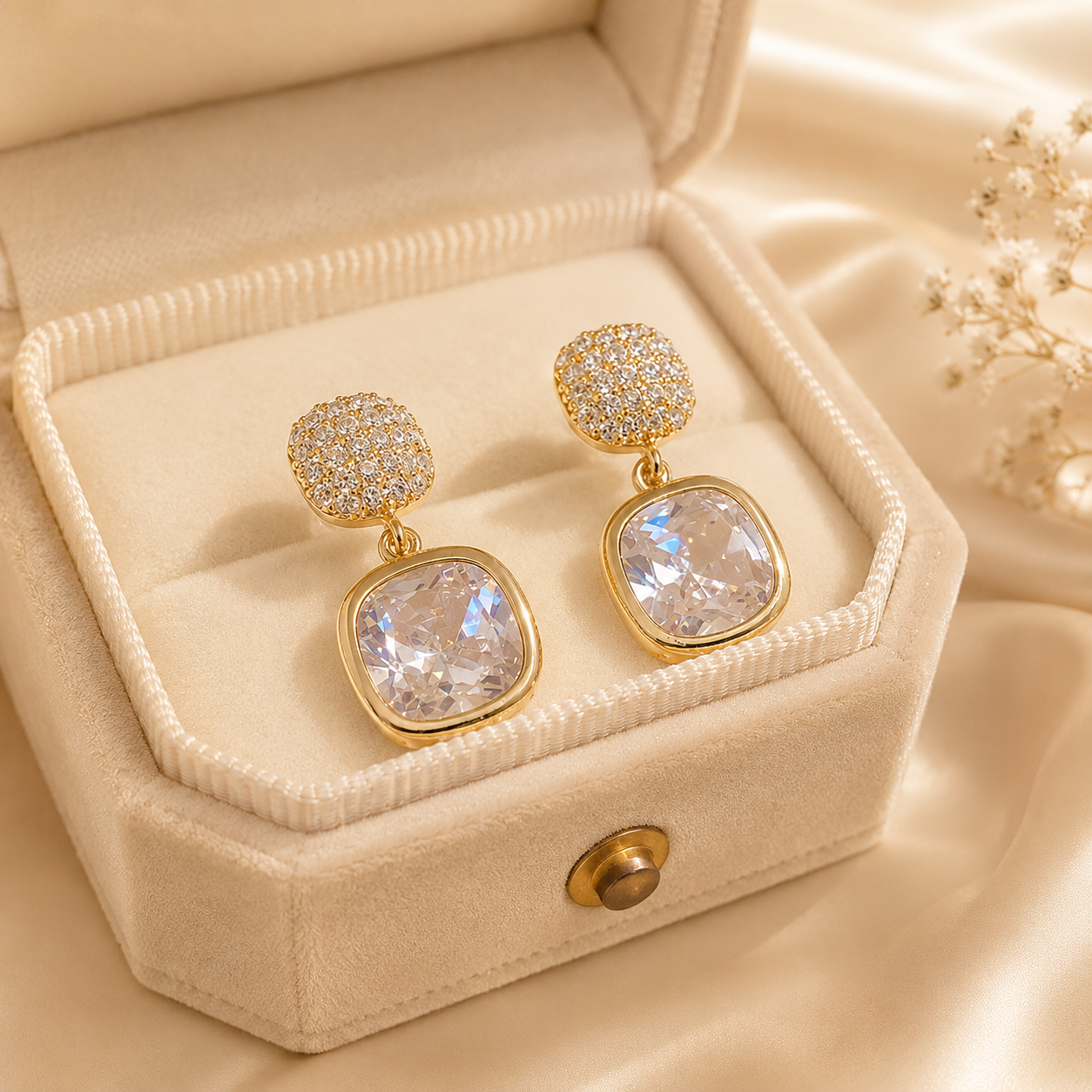 Golden Zircon Stud Earrings