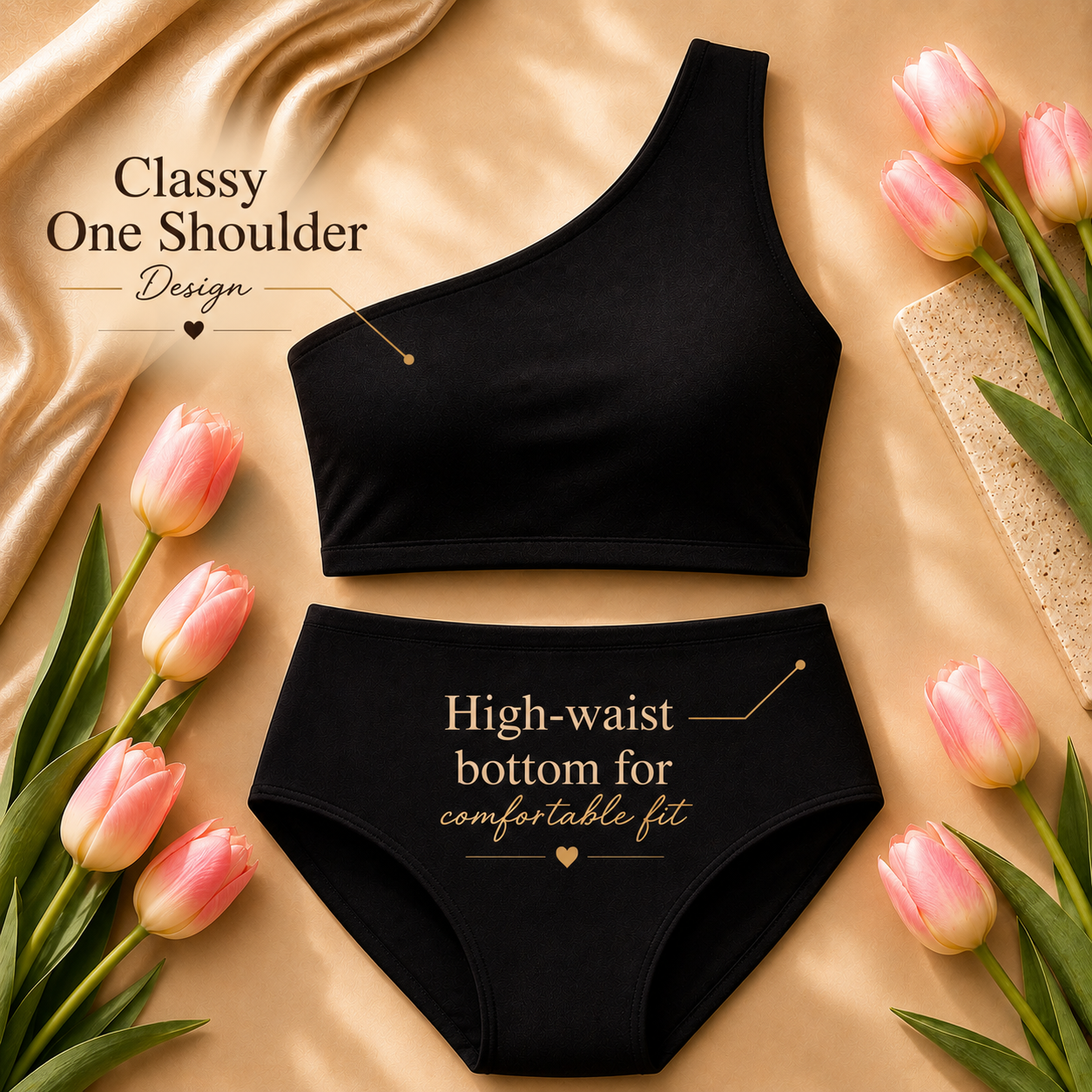 Premium One-Shoulder High-Waist Bikini Set