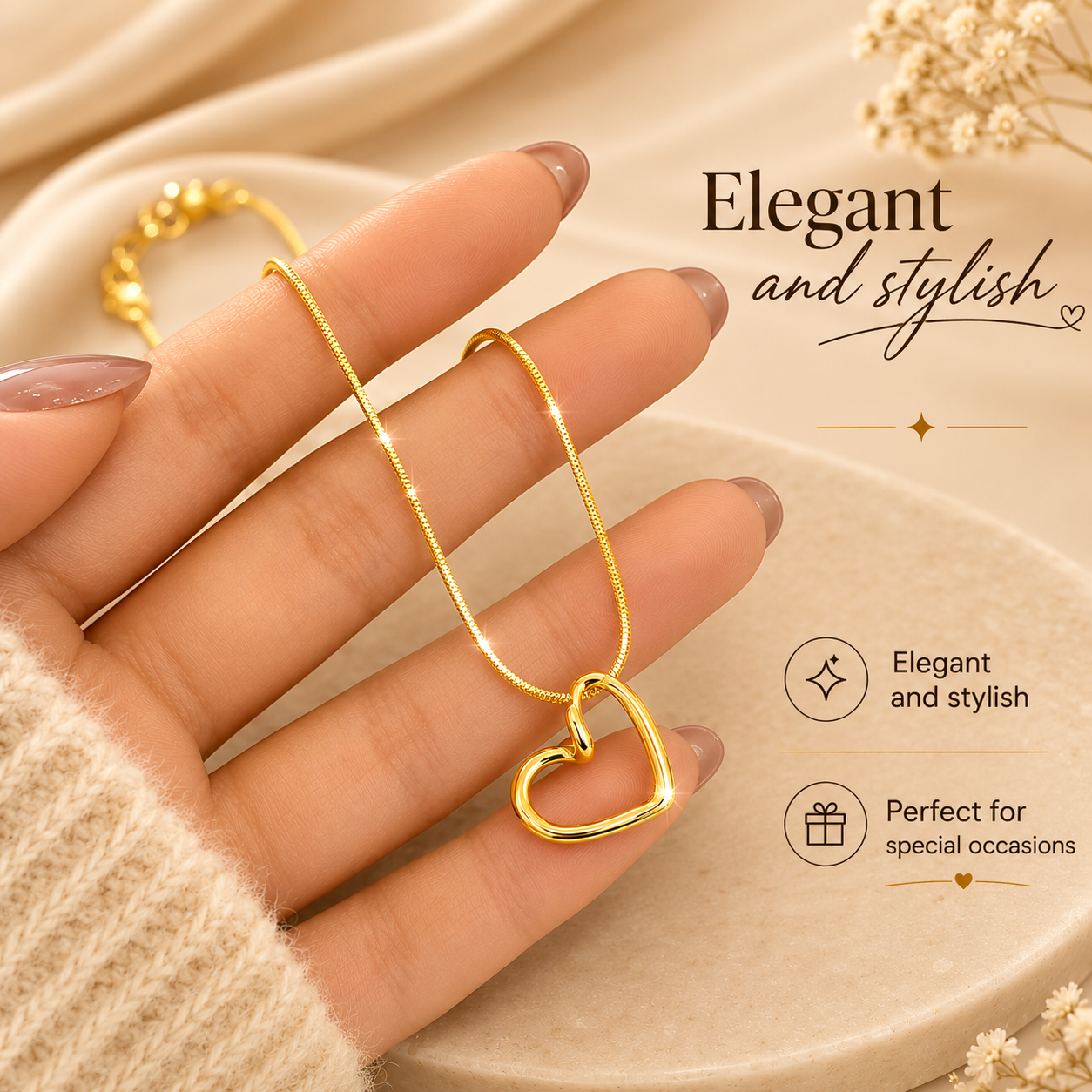 Hollow Heart Pendant –Golden