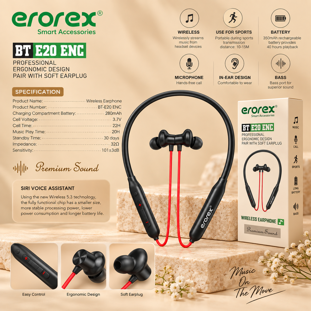 ENC Wireless Neckband-BT-E20